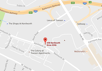 Screenshot of a Google map for Towson location
